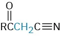 The structure of beta-keto nitrile, Michael donor. R is bonded to the carbonyl group which is further bonded to methylene. Methylene is bonded with a cyanide group.