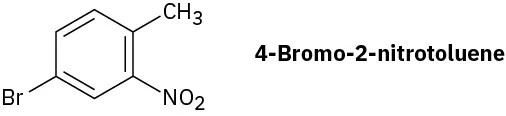 4-Bromo-2-nitrotoluene has a benzene ring. C 1, C 2, and C 4 are bonded to a methyl group, a nitro group, and a bromine atom, respectively.