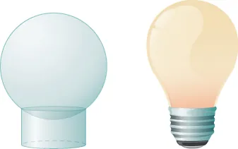 Esta figura tiene dos imágenes. La primera es una esfera sobre un cilindro. La segunda es una bombilla.