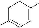 The structure has a cyclohexadiene ring with double bonds between C 1-C 2 and C 3-C 4. C 1 and C 4 are each bonded to a methyl group.