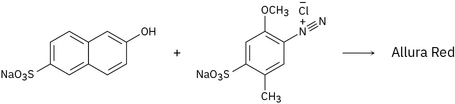 A disubstituted napthalene reacts with a diazo compound to form Allura Red.