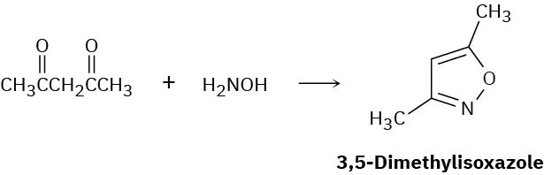 2, 4-Pentanedione reacts with hydroxylamine to produce 3, 5-dimethylisoxazole.