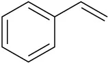 The structure has a 2-carbon chain with a double bond   bonded to a benzene ring.