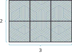 A rectangle is shown. It is made up of 6 squares. The bottom is 2 squares across and marked as 2, the side is 3 squares long and marked as 3.