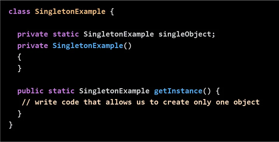 Screenshot of a Java singleton class.
