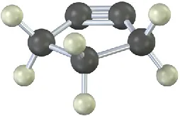 A ball and stick model of a five-membered chain with a triple bond. Carbon and hydrogen are denoted using gray and white spheres, respectively.