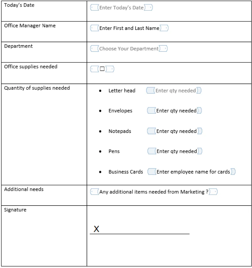 Two columns display, with prompts at the left and options for answers at the right. Spacing of the columns and rows is adjusted for visual display.