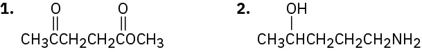 Two structures: Five-carbon chain in which second from left has oxo group and fifth is methyl ester. Five-carbon chain with hydroxyl on second carbon from left and amino on fifth.