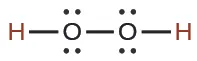 Lewis structure of Hydrogen Peroxide (H2O2), depicting two hydrogen atoms bonded to two oxygen atoms, with each oxygen also featuring two lone pairs of electrons.