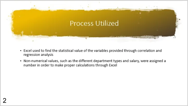 PowerPoint slide displays white lettered title inside horizontal, yellowish/brown painted, splotched rectangle across top. Two bulleted items in black text are listed below. Number 2 is bottom left corner.