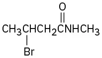The structure shows an amide with a four-carbon chain where the carbonyl carbon at C 1 is attached to an N-methyl amine. A bromine atom is attached to C 3.
