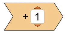 A tan arrow-shaped button with a plus sign and the number 1 in a white square at the center, and small orange triangles above and below the square.