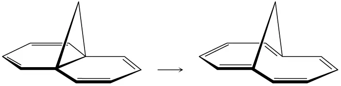 Two six-membered rings fused together with double bonds undergo electrocyclic reactions to form two fused six-membered rings with the shift of double bonds.