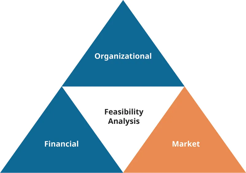 A feasibility analysis consists of financial, market, and organizational components.