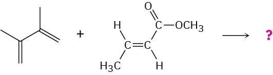 Four-carbon chain with methyl groups at C 2 and C 3 reacts with 4-carbon chain in which C 1 is acetate group, C 2 is double bonded to C 3.  Question mark represents the product.