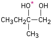 A four-carbon chain with hydroxyl on C 1 and C 2 and methyl on C 2 position. The oxygen atom of hydroxyl on C 2 position has an asterisk.