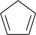 The structure has a cyclopentane ring. C 1 is double bonded to C 2. C 3 is double bonded to C 4.