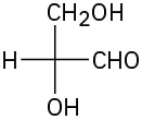 The central carbon is bonded to C H O on right, hydrogen on left, C H 2 O H on the top and hydroxyl on the bottom.