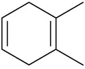 A six-membered ring with two double bonds opposite one another on the ring. There are methyl groups at each end of one double bond.