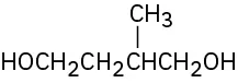 Condensed structural formula of a four carbon chain with (counting from left) hydroxyl groups on first and fourth carbons, methyl on third carbon.