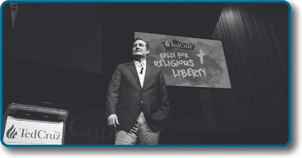 An image of Ted Cruz standing in front of a sign that reads “Ted Cruz Rally for Religious Liberty”.