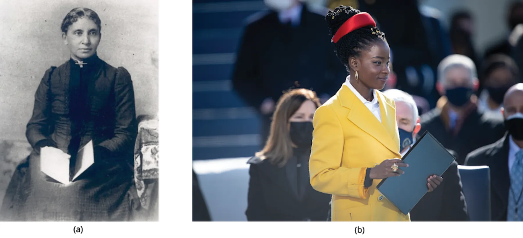 Image A is of Charlotte Grimké. Image B is of Amanda Gorman.