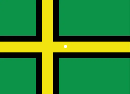 A Norwegian flag is shown in false colors of green, yellow and black (normally, the colors are red, white and blue, like the American flag.