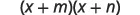 The image displays the algebraic expression (x + m)(x + n), which represents the product of two binomials. This is a common form in algebra, often encountered when expanding or factoring quadratic equations.