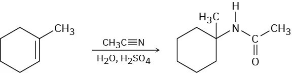Conversion of 1-methylcyclohex-1-ene to N-(1-methylcyclohexyl)acetamide. The reagents used are aqueous sulfuric acid and acetonitrile.