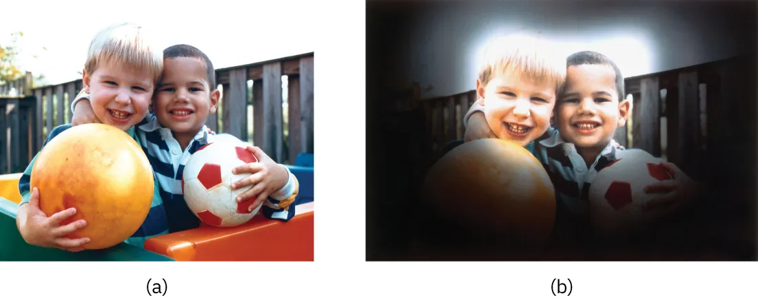 A photo showing unaffected, clear vision, and a photo showing how vision affected by glaucoma damages peripheral vision so only the center is clear.