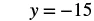 The image displays the equation y = -15, rendered in a clear, standard mathematical font on a white background.
