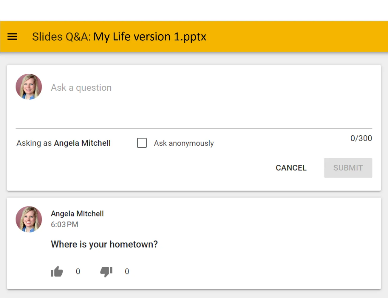 A screenshot showing messages sent through the Q&A feature is shown.