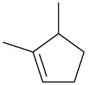 A five-membered ring with one double bond. There are methyl groups on a double-bonded carbon and on the single-bonded carbon next to it.