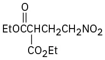 The structure shows diethyl-2-(2-nitroethyl)malonate, where a nitroethyl group is attached to the second carbon of malonate.