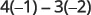 A mathematical expression showing 4 multiplied by -1, minus 3 multiplied by -2. The expression is 4(-1) - 3(-2).
