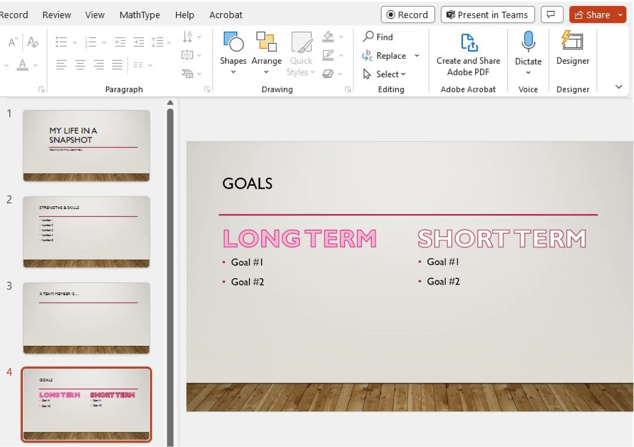 In the slide, two headers are displayed in two different styles (one is pink filled, outlined in dark pink and the other is white filled, outlined in dark pink).