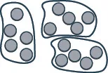 Three distinct clusters of grey circles, each enclosed by a blob-like outline, illustrating concepts of grouping or classification.