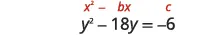 Two algebraic expressions are shown: one on the top reads 'x^2 - bx c' with 'c' appearing slightly separate, and the other below it reads 'y^2 - 18y = -6'.