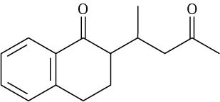 Structure of benzene ring fused to cyclohexanone at cyclohexanone C 2 and C 3. Cyclohexanone C 6 is attached to the fourth carbon of pentan-2-one.