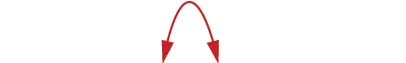 A red U-shaped arrow pointing downwards on both ends, suggesting a flow or return, against a plain white background.