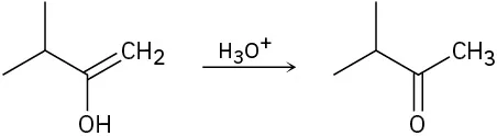 A  C5  OH-substituted alkene reacts with hydronium ion to form a C5 methyl ketone.