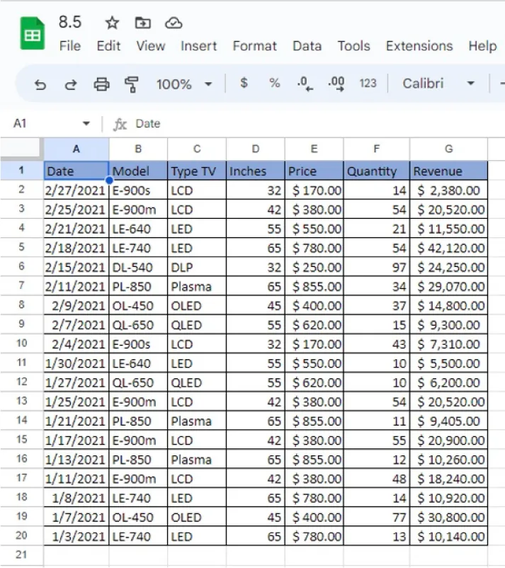 Google Sheets table is visible.