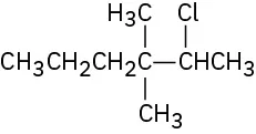 A six-carbon chain with a chlorine on C 2 and two methyl groups on C 3.