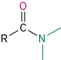 The structure of amide, a carbonyl with one R group and one nitrogen with two open bonds.