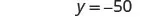The image displays a mathematical equation: y = -50. The equation is presented in a simple, clear font against a white background.
