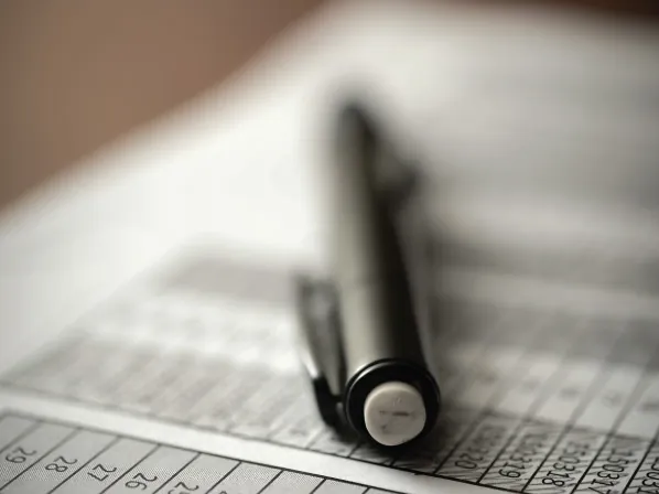 A pencil lays on a spreadsheet.