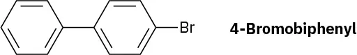4-Bromobiphenyl has a benzene ring bonded to a second benzene ring bearing a bromine atom in the para position.