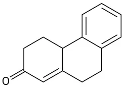 The structure shows a cyclohexeneone fused to cyclohexane further bonded to benzene.