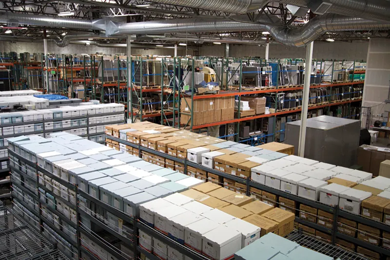 Stack of inventory in a warehouse.