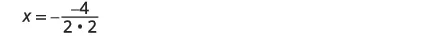 A mathematical equation is displayed on a white background: X = -4 / (2 * 2). The formula simplifies to X = -4/4, which means X = -1.